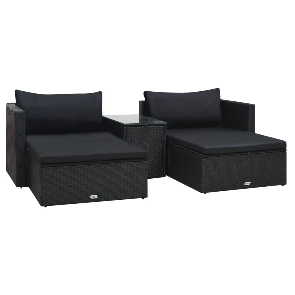 5-piece garden lounge set with cushions poly rattan black