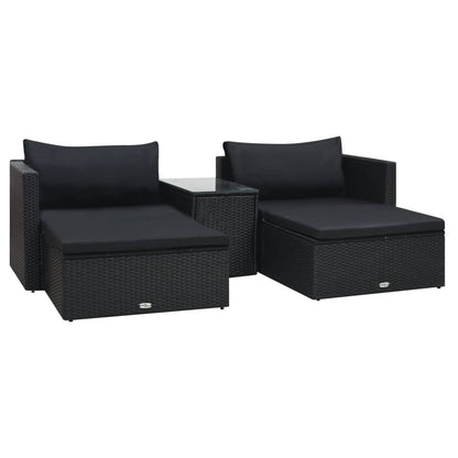 5-piece garden lounge set with cushions poly rattan black