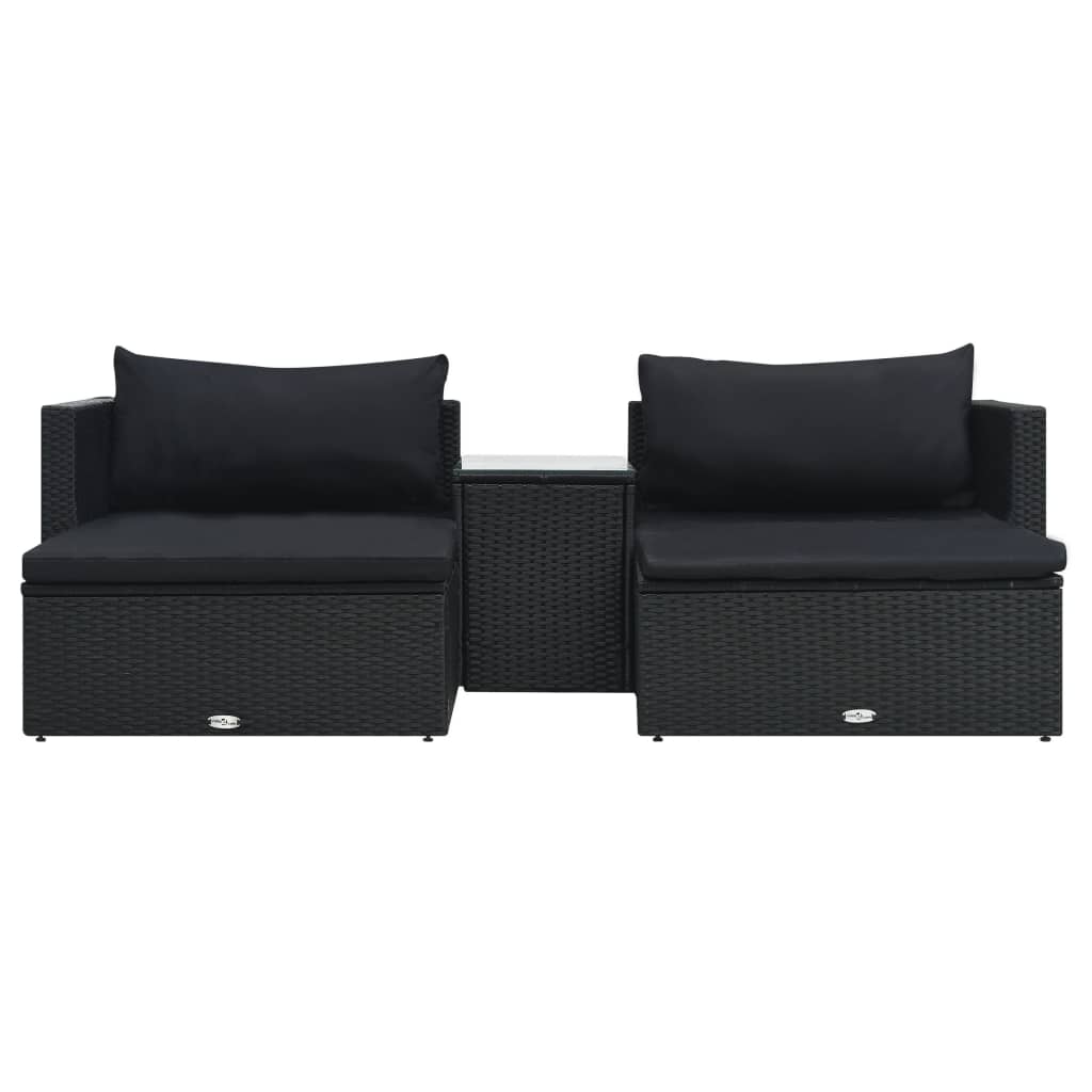 5-piece garden lounge set with cushions poly rattan black