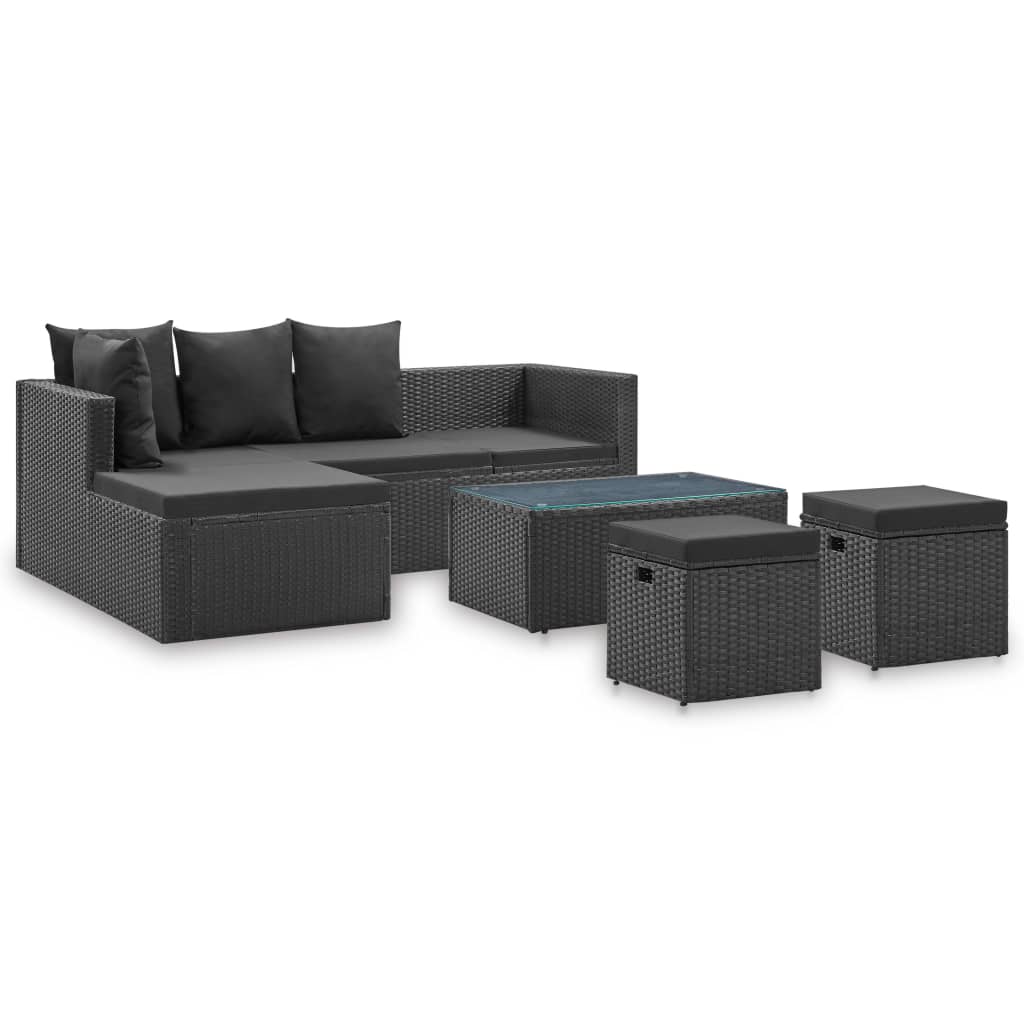 4-piece garden lounge set black with cushions poly rattan