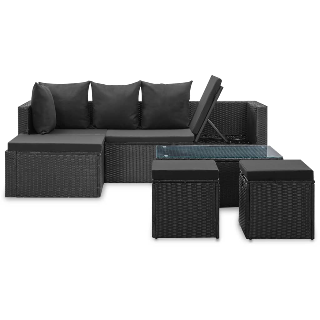 4-piece garden lounge set black with cushions poly rattan