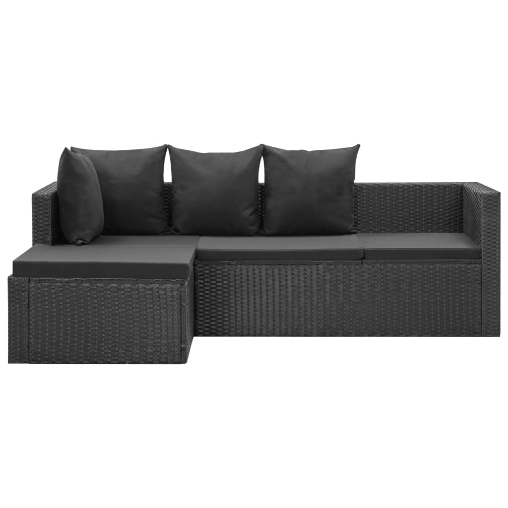4-piece garden lounge set black with cushions poly rattan