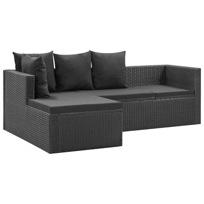 4-piece garden lounge set black with cushions poly rattan