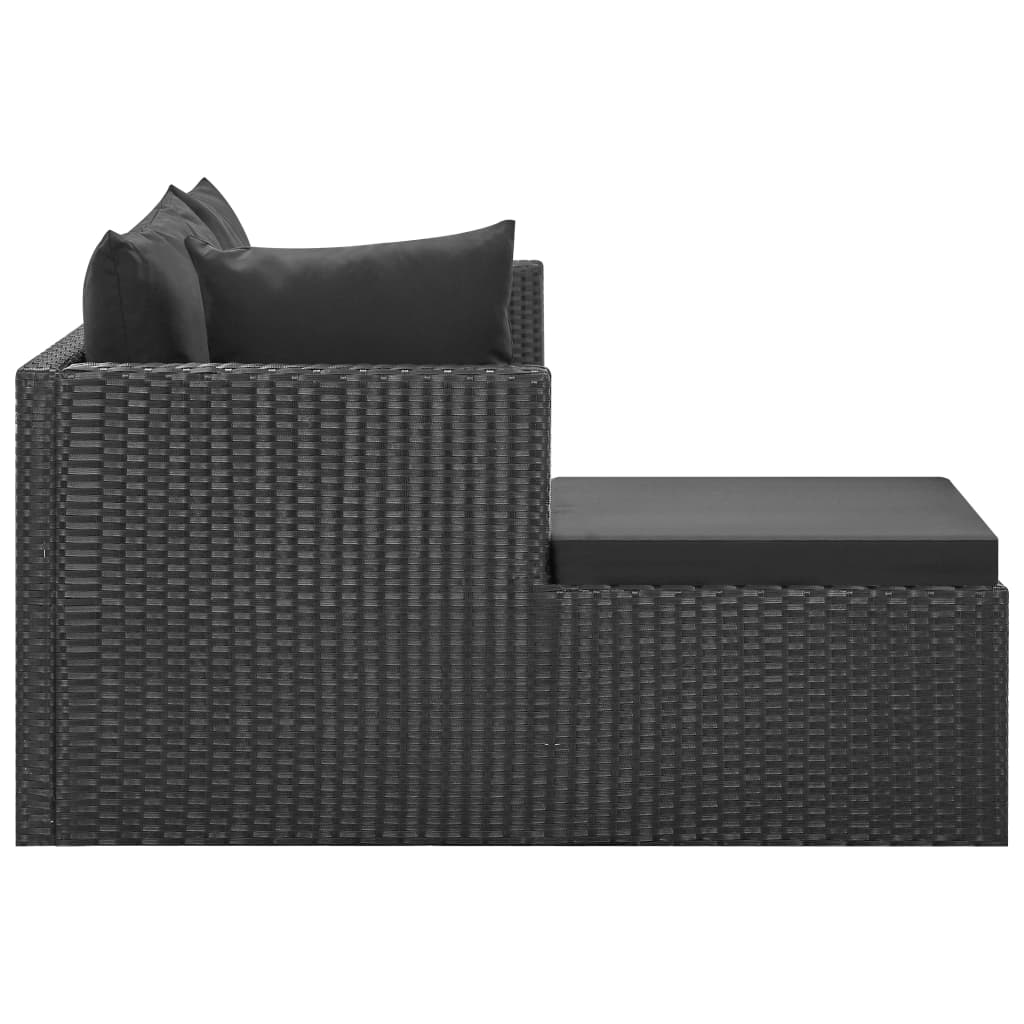 4-piece garden lounge set black with cushions poly rattan