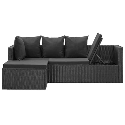 4-piece garden lounge set black with cushions poly rattan