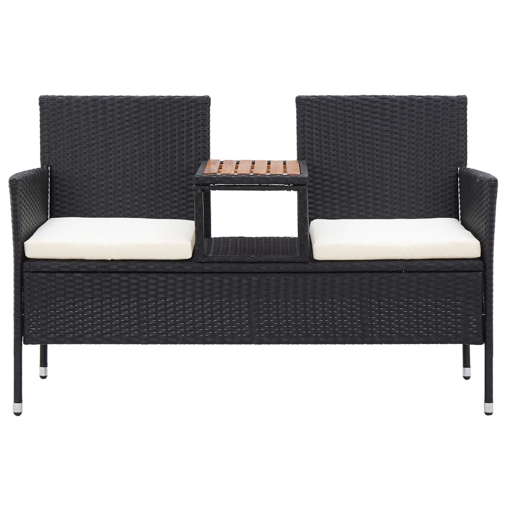 2-seater garden bench with tea table 143 cm poly rattan black