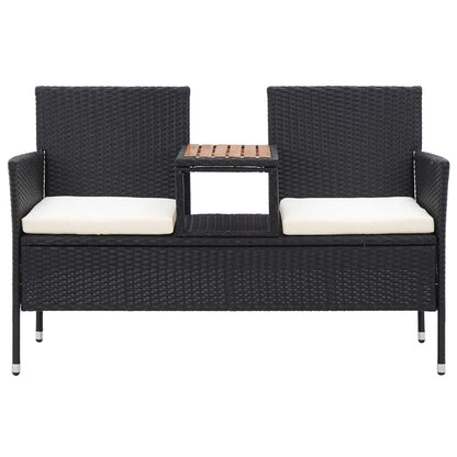 2-seater garden bench with tea table 143 cm poly rattan black