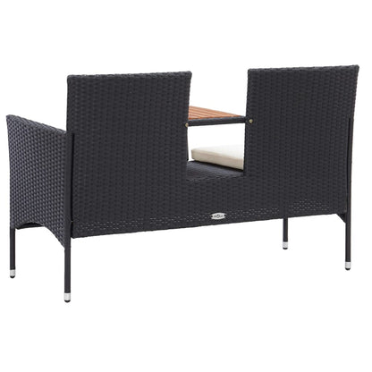 2-seater garden bench with tea table 143 cm poly rattan black