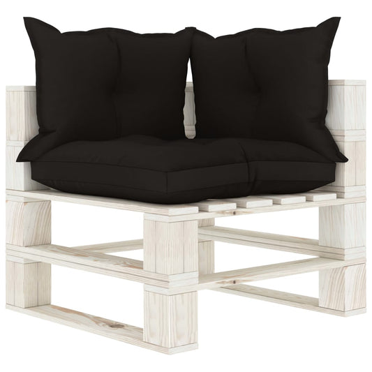 Garten-Paletten-Ecksofa mit Kissen in Schwarz Holz