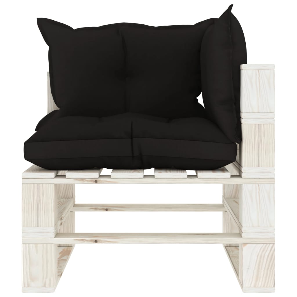 Garden pallet corner sofa with cushions in black wood