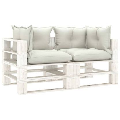 Garden pallet sofa 2-seater with cushions in beige wood