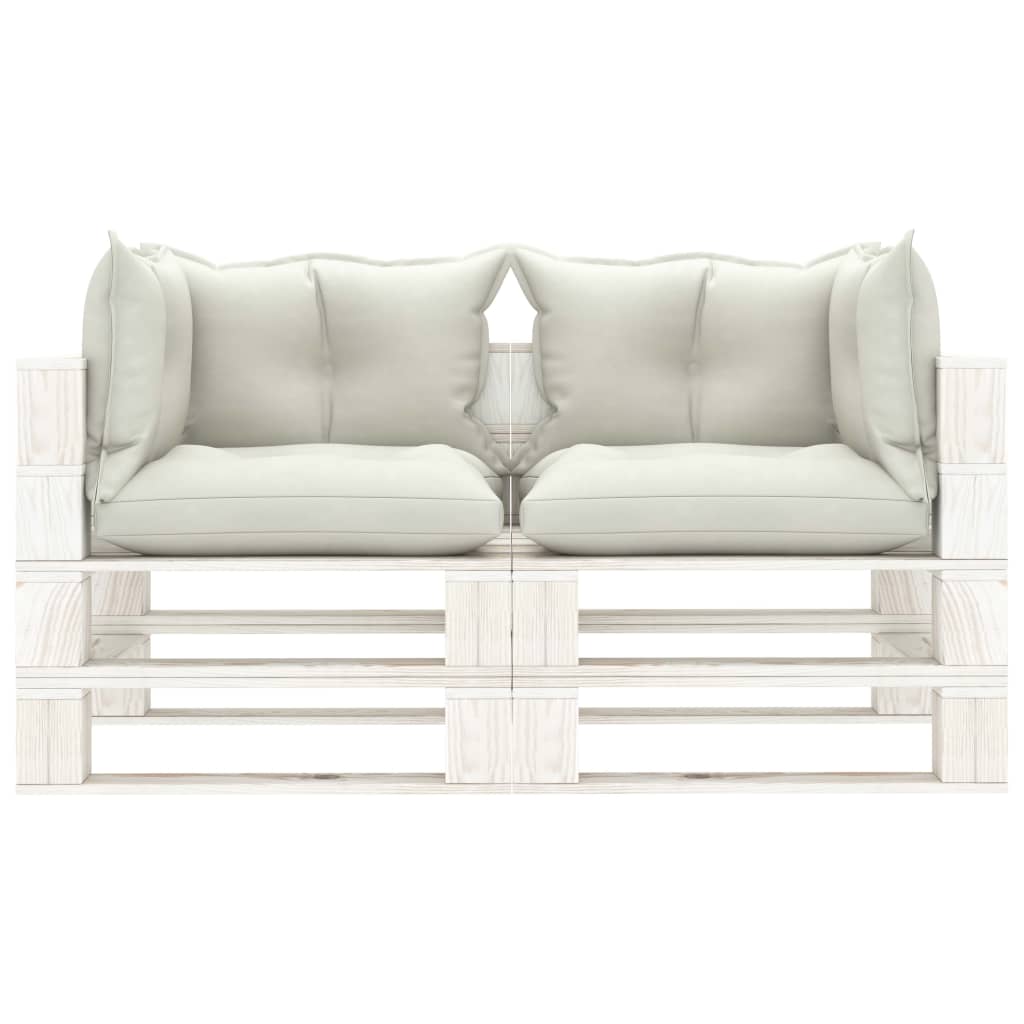 Garden pallet sofa 2-seater with cushions in beige wood