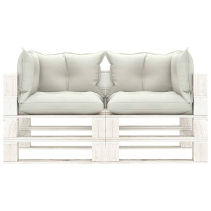 Garden pallet sofa 2-seater with cushions in beige wood