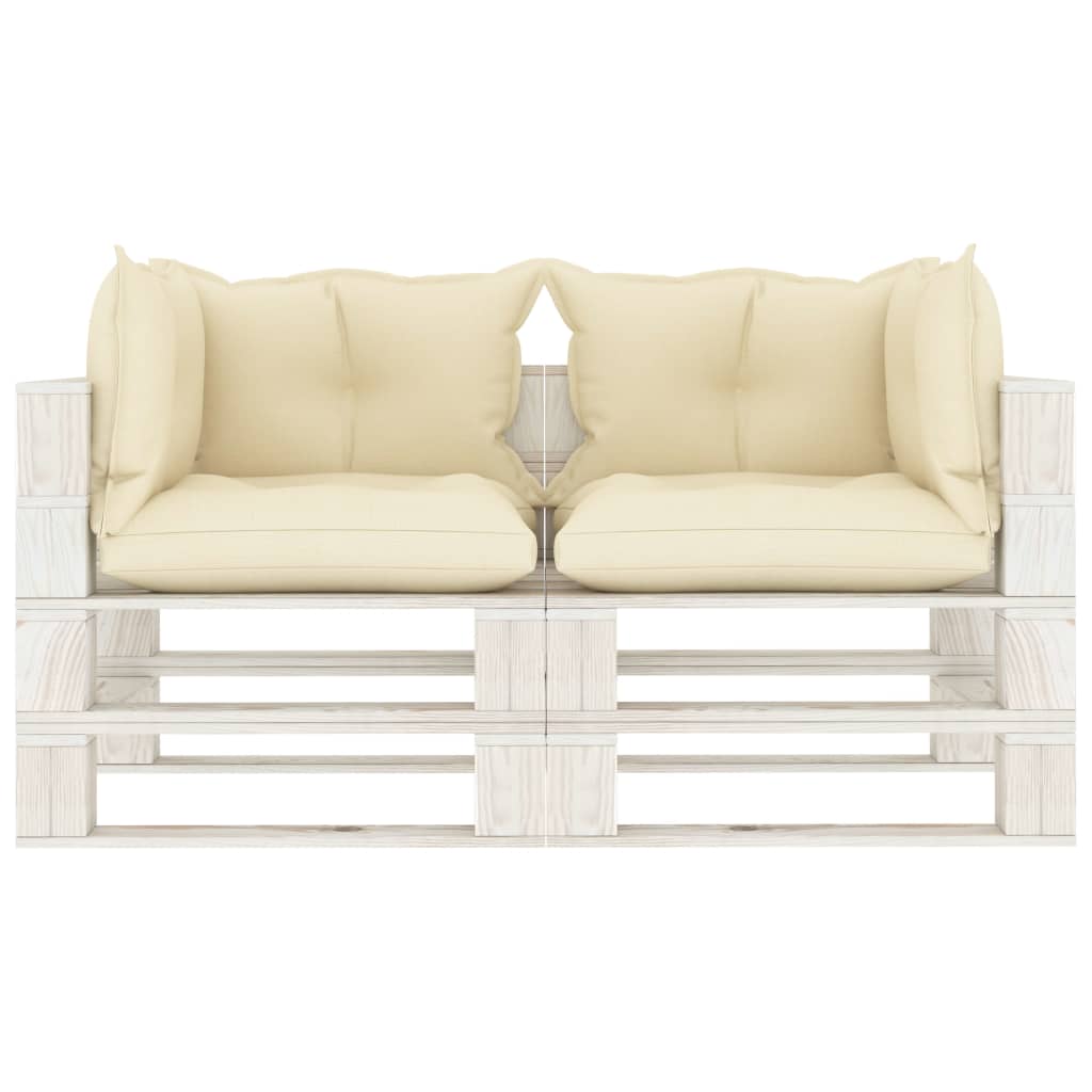 Garten-Palettensofa 2-Sitzer mit Creme-Kissen Holz