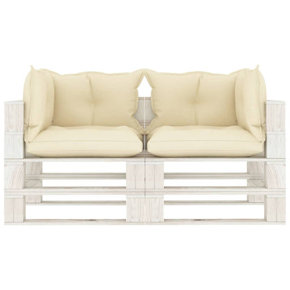 Garten-Palettensofa 2-Sitzer mit Creme-Kissen Holz