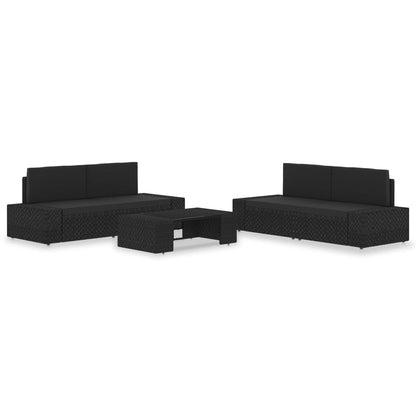 5-piece garden lounge set poly rattan black