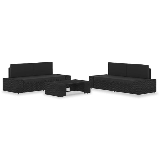5-piece garden lounge set poly rattan black