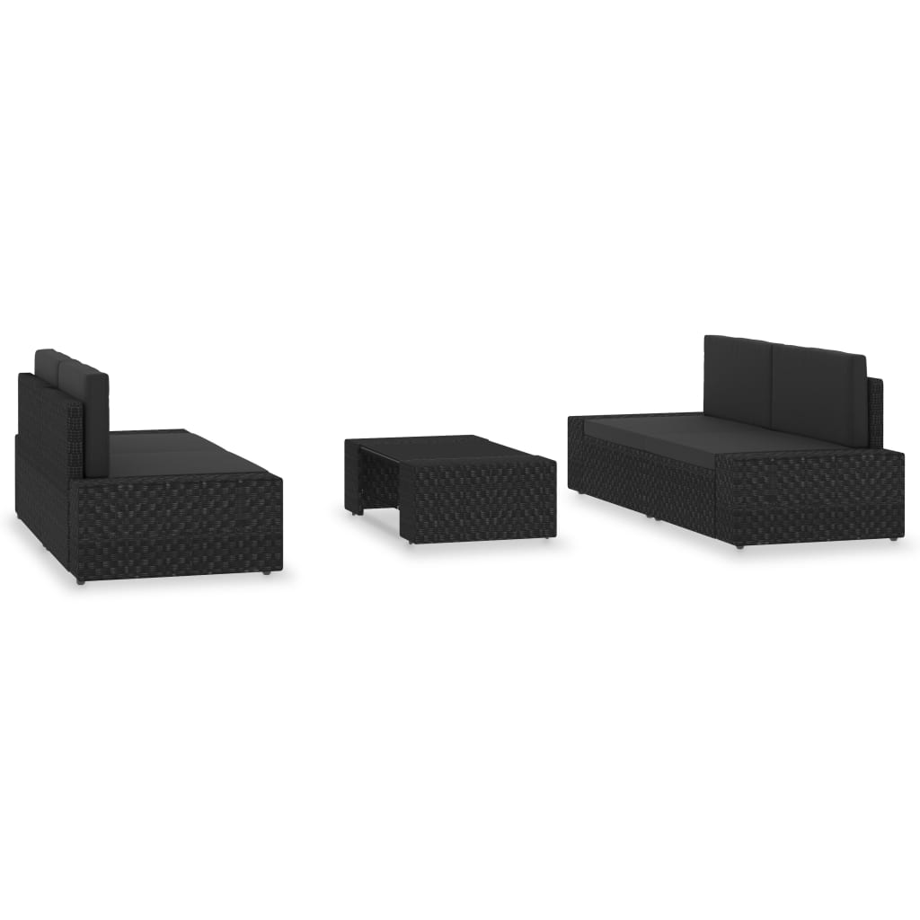 5-piece garden lounge set poly rattan black