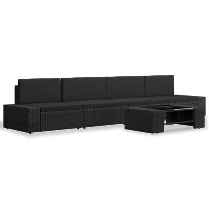 5-piece garden lounge set poly rattan black