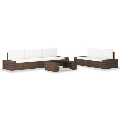 6-tlg. Garten-Lounge-Set Poly Rattan Braun