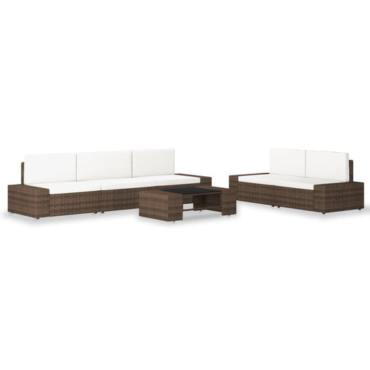 6-tlg. Garten-Lounge-Set Poly Rattan Braun
