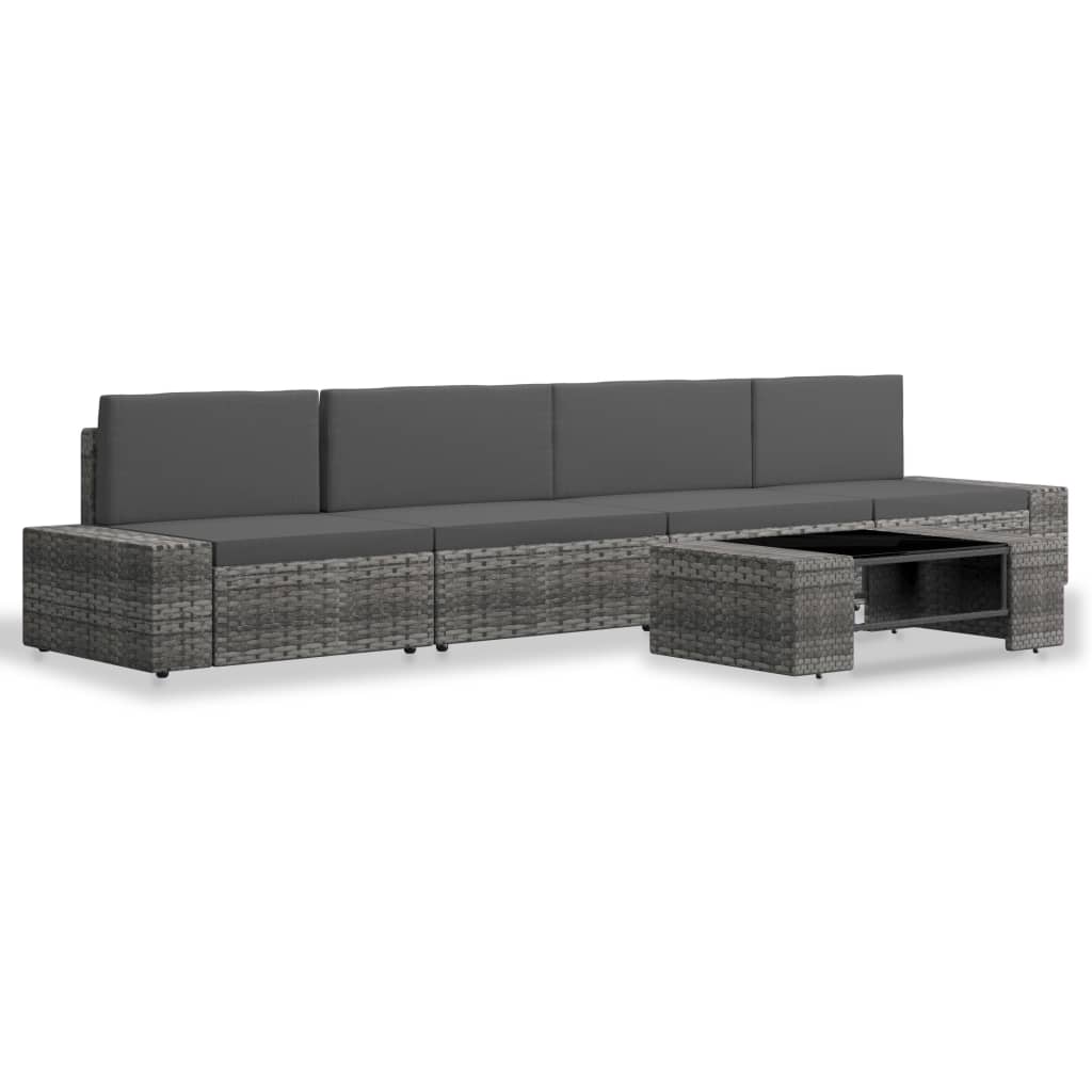 5-piece garden lounge set poly rattan grey