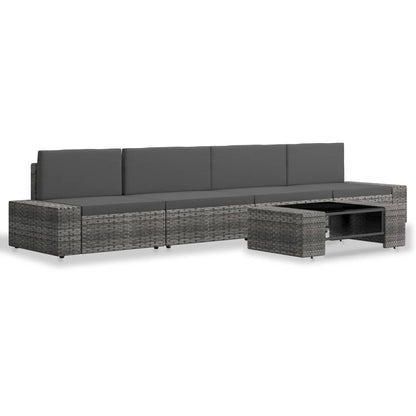 5-piece garden lounge set poly rattan grey