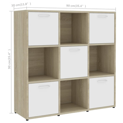 Bookcase White Sonoma Oak 90x30x90 cm Wood Material
