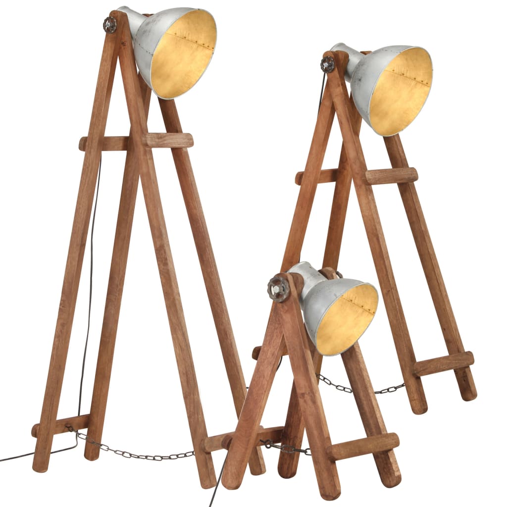 Floor lamps 3 pcs. Silver E27 Mango solid wood