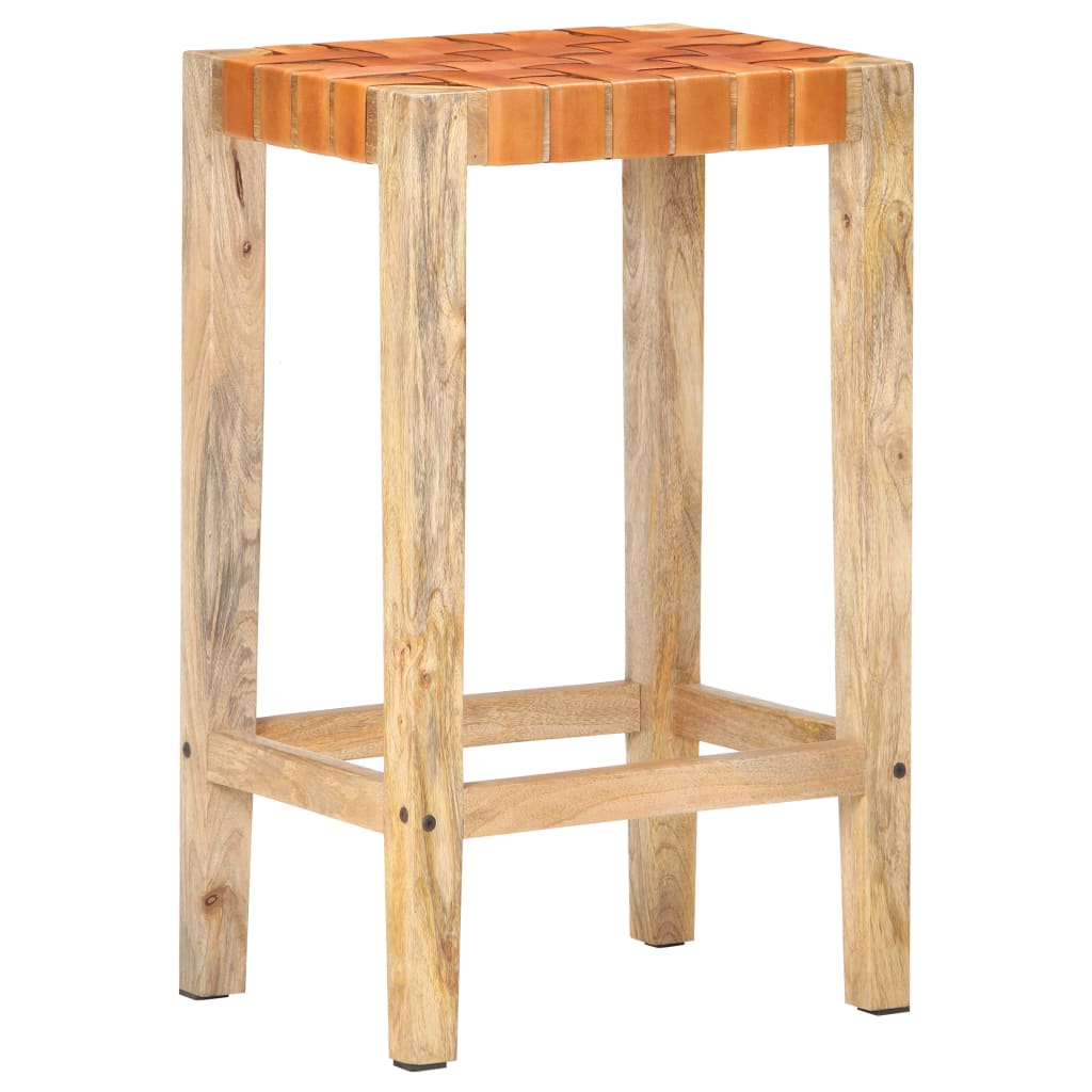 Bar stools 2 pieces brown genuine leather 75 cm