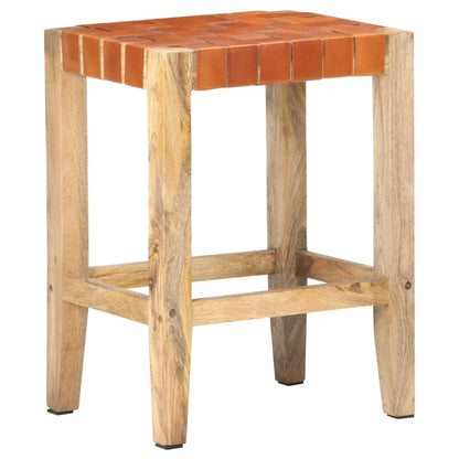 Bar stools 2 pieces brown genuine leather 60 cm