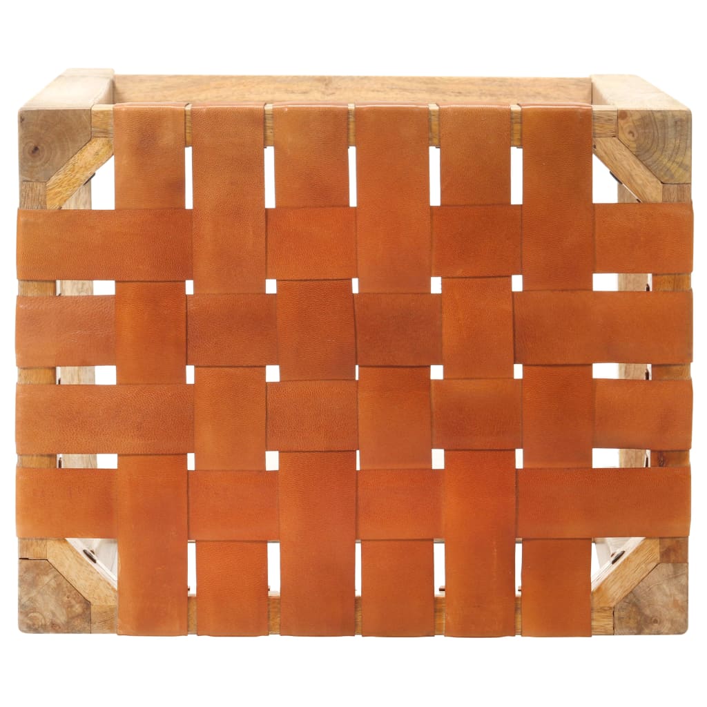 Bar stools 2 pieces brown genuine leather 60 cm