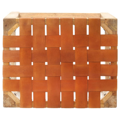 Bar stools 2 pieces brown genuine leather 60 cm