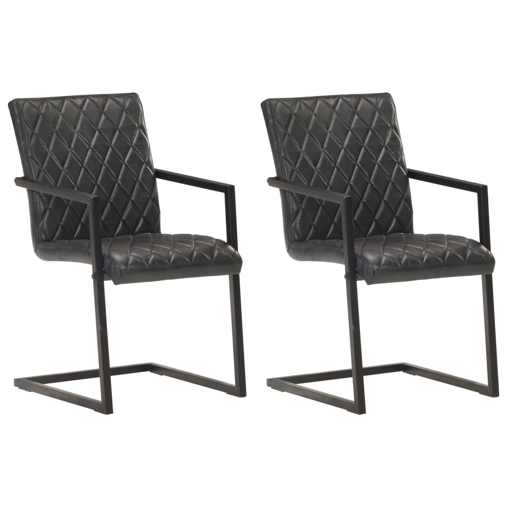 Cantilever chair 2 pcs. Black genuine leather