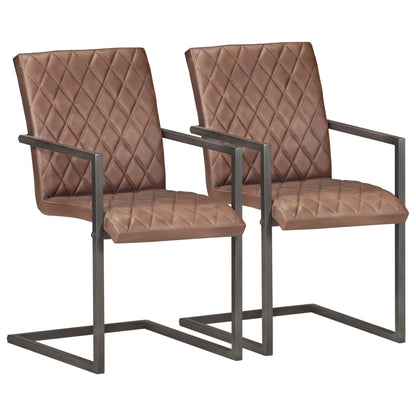 Cantilever chair 2 pcs. Brown genuine leather