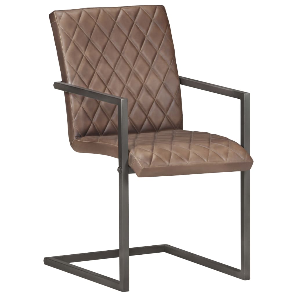 Cantilever chair 2 pcs. Brown genuine leather