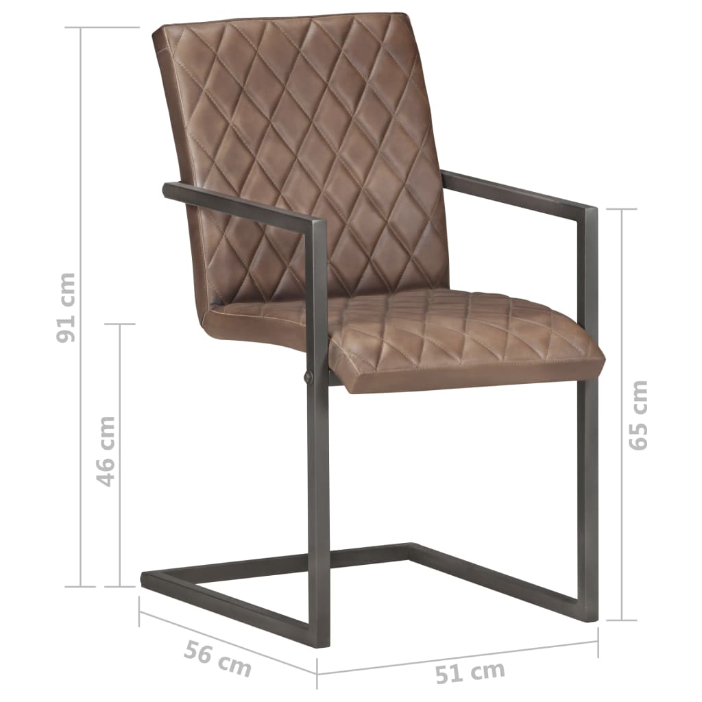 Cantilever chair 2 pcs. Brown genuine leather