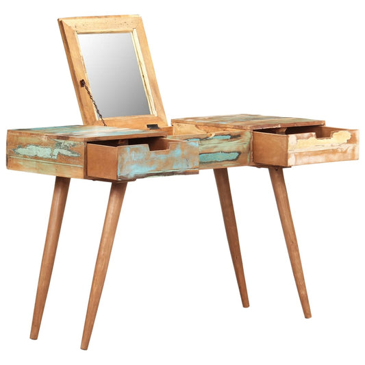 Dressing table with mirror 112x45x76 cm solid reclaimed wood