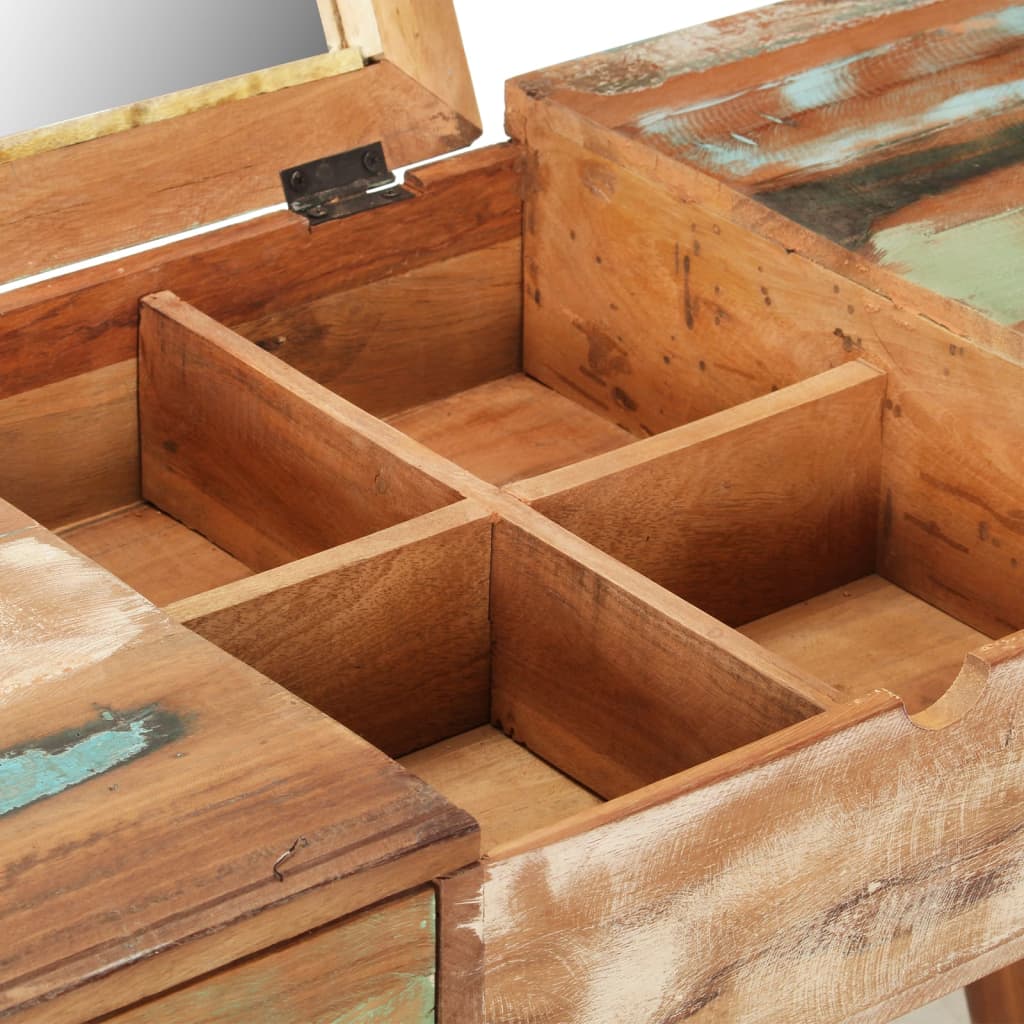Dressing table with mirror 112x45x76 cm solid reclaimed wood