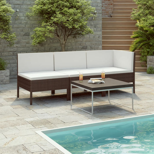 3-piece garden lounge set with cushions poly rattan brown