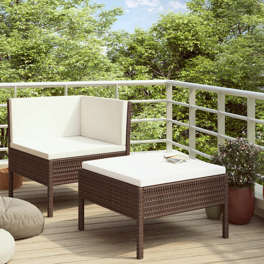 2-piece garden lounge set with cushions poly rattan brown