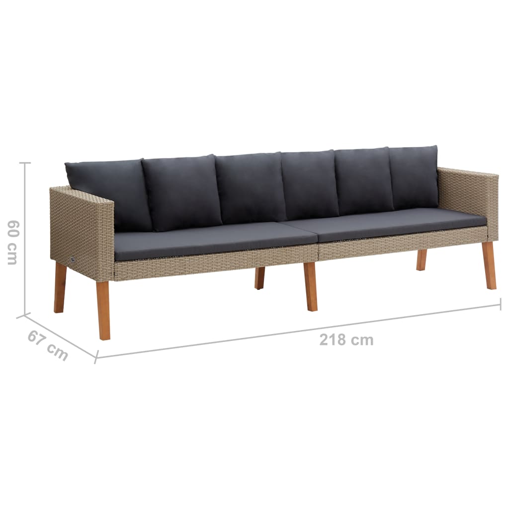 3-Sitzer-Gartensofa mit Auflagen Poly Rattan Beige