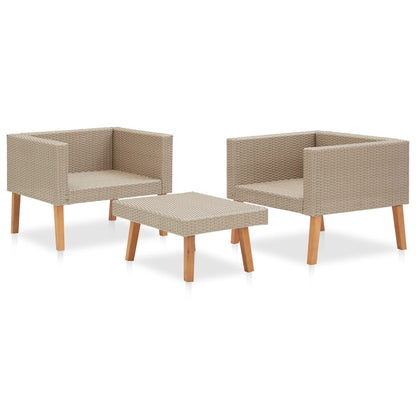 3-tlg. Garten-Lounge-Set mit Auflagen Poly Rattan Beige