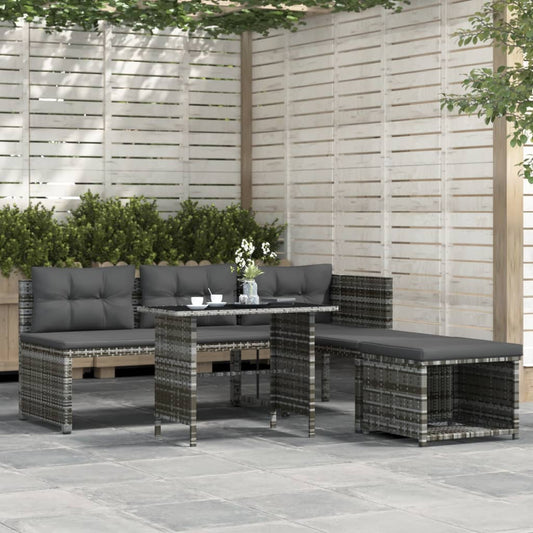 4-piece garden dining set with cushions grey poly rattan
