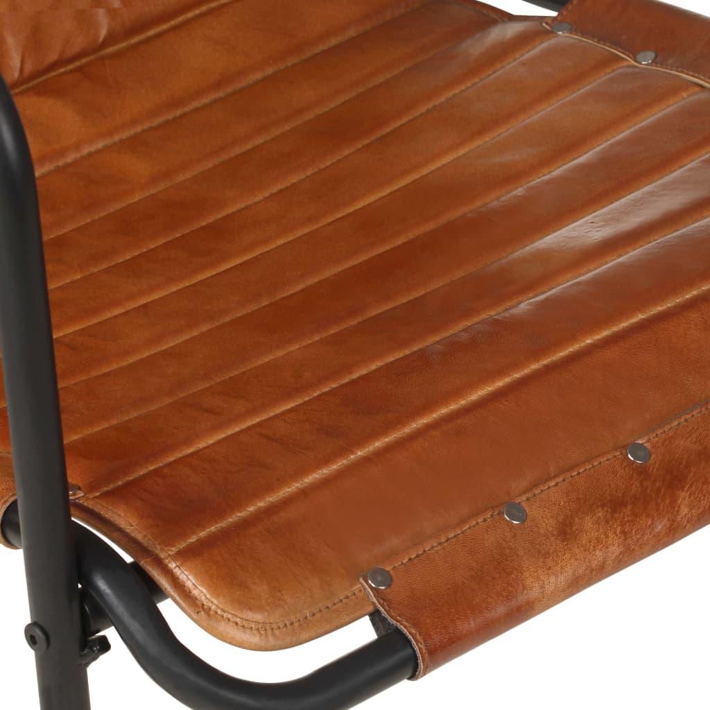 Relaxing chair with footstool brown genuine leather