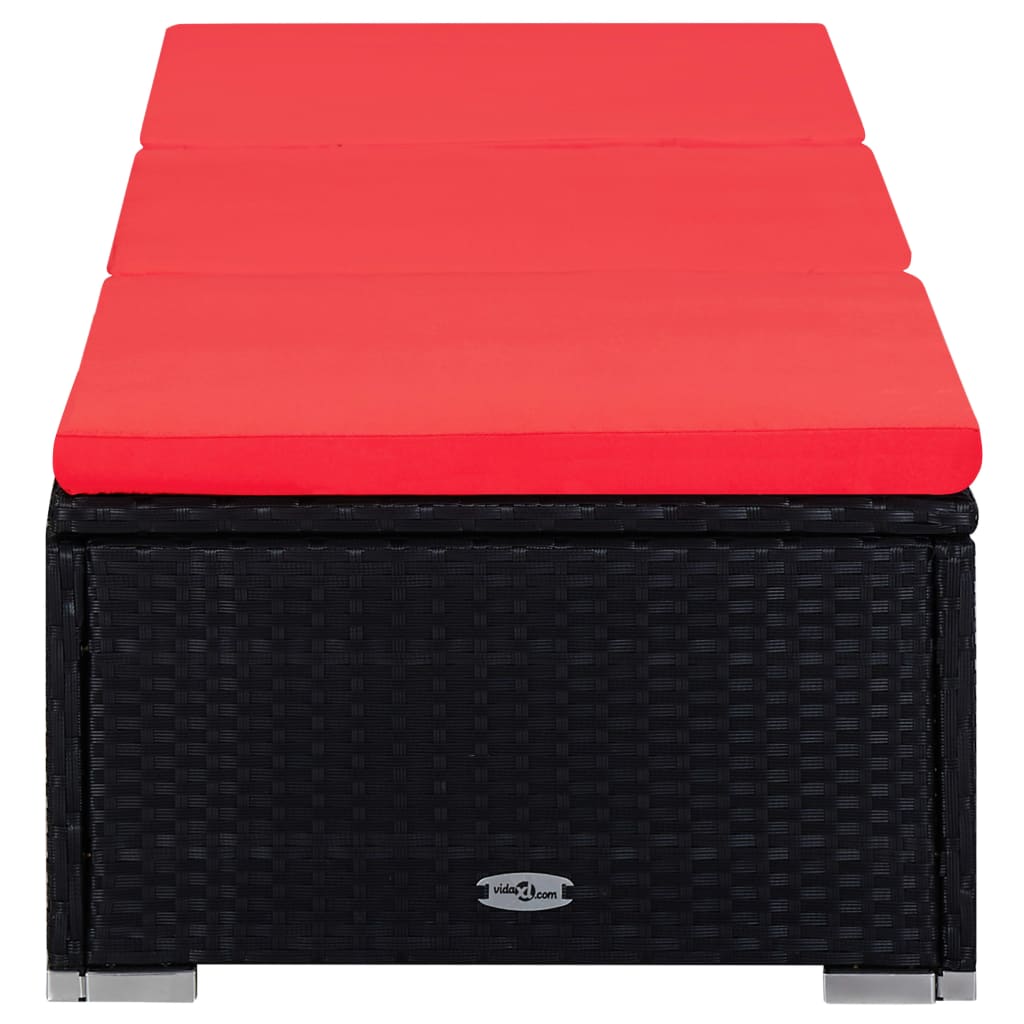 Sun lounger with cushion and tea table poly rattan red