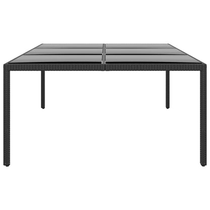 Garden table 200x150x75 cm tempered glass and poly rattan black