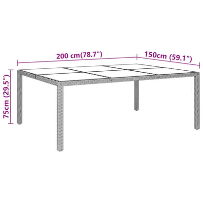 Garden table 200x150x75 cm tempered glass and poly rattan black