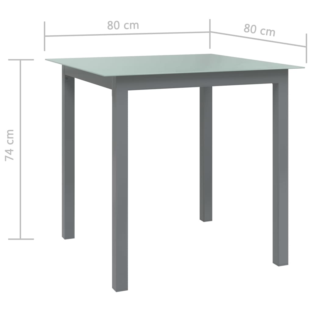 Garden table light grey 80x80x74 cm aluminium and glass