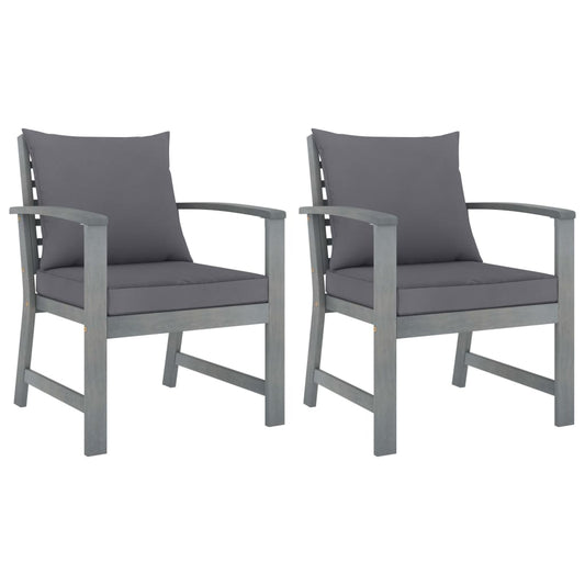 Garden chairs 2 pcs with dark grey cushions acacia solid wood